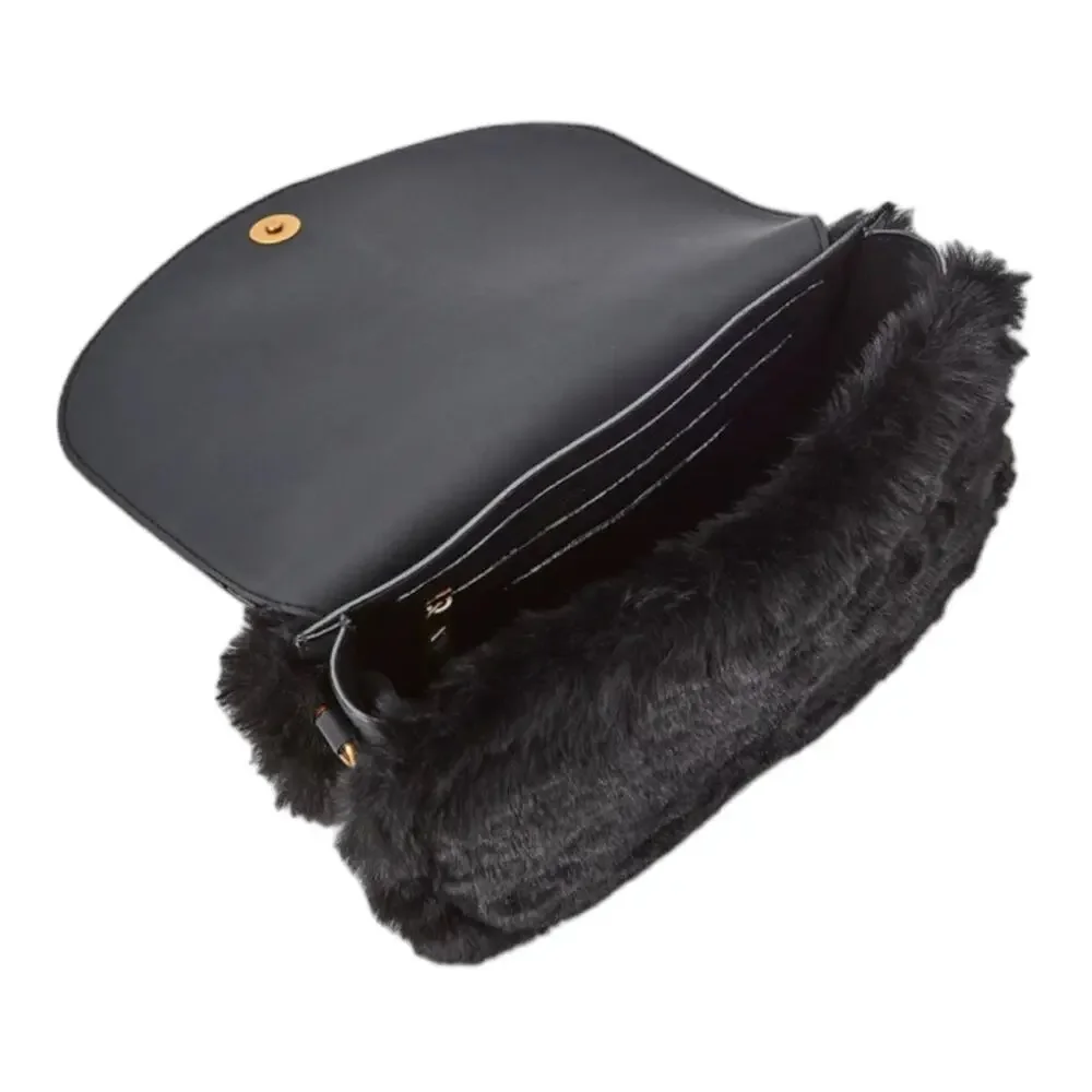 SCOOP BLACK FAUX FUR CROSSBODY GOLD TONE HARDWARE